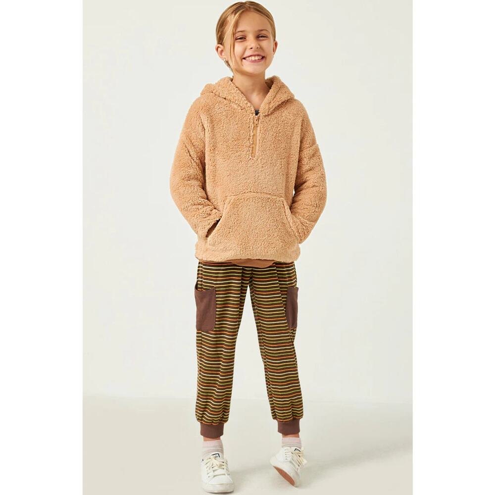 HAYDEN Teddi Fuzzy Tan Pullover Hooded Sweatshirt Jacket with Pockets Small